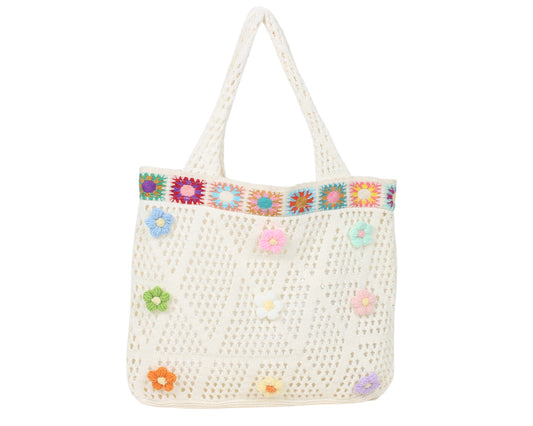 BOLSO HOMBRO CROCHET FLORES. REF: JJ042