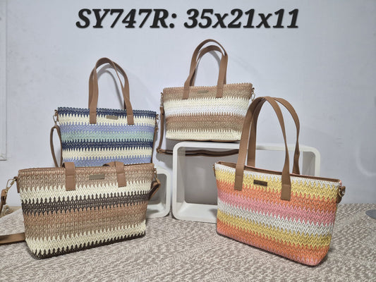 BOLSO HOMBRO CON BANDOLERA RAFIA. REF: SY747R